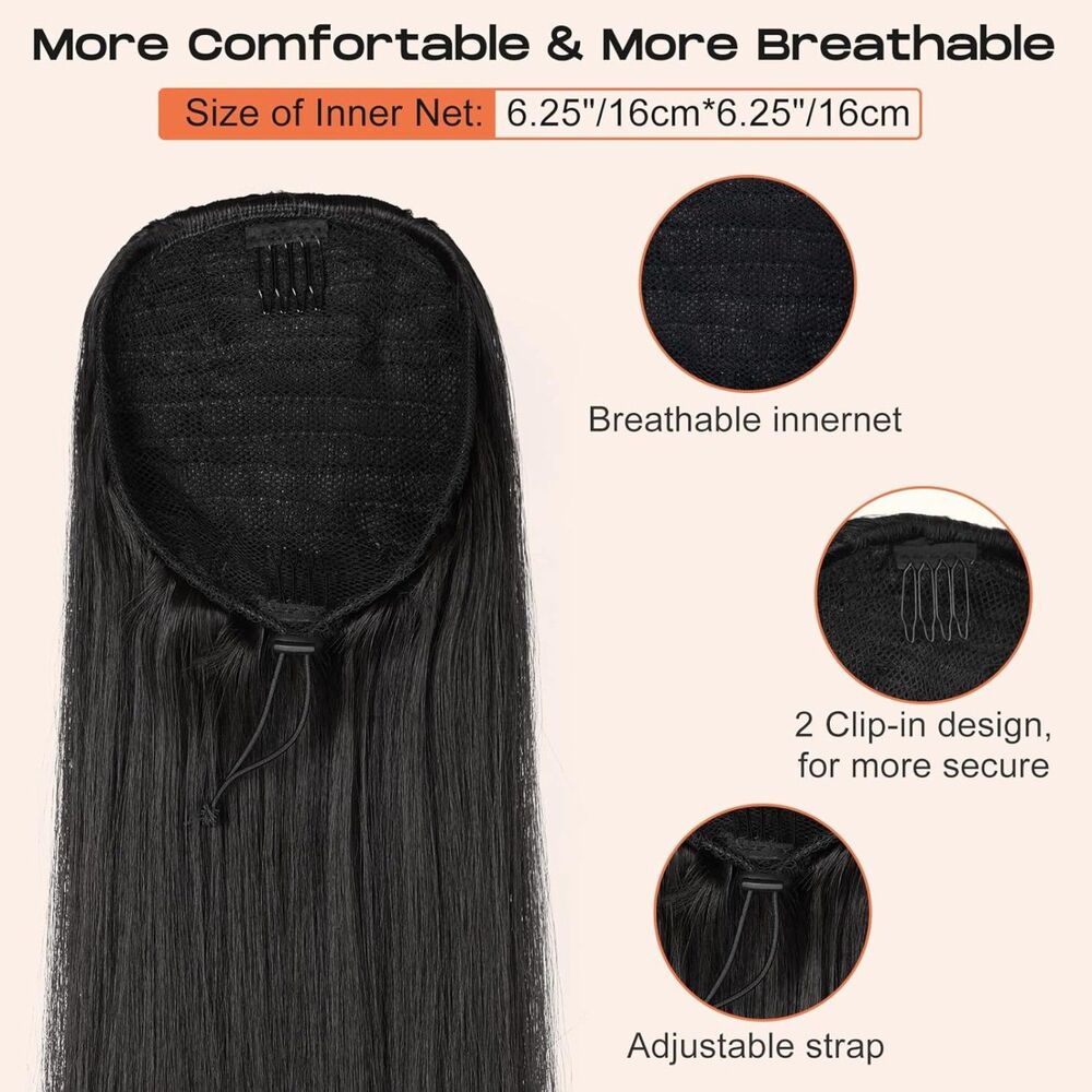 28" Ponytail Extensions Drawstring Long Straight, 18A-182H002 - Picture 2 of 3